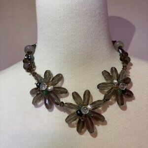 Anthropologie smokey glass bead flower necklace